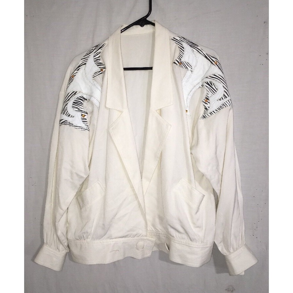 Mesmerize Women's Jacket Size Small Lightweight Off White Leather Zebra Shoulder